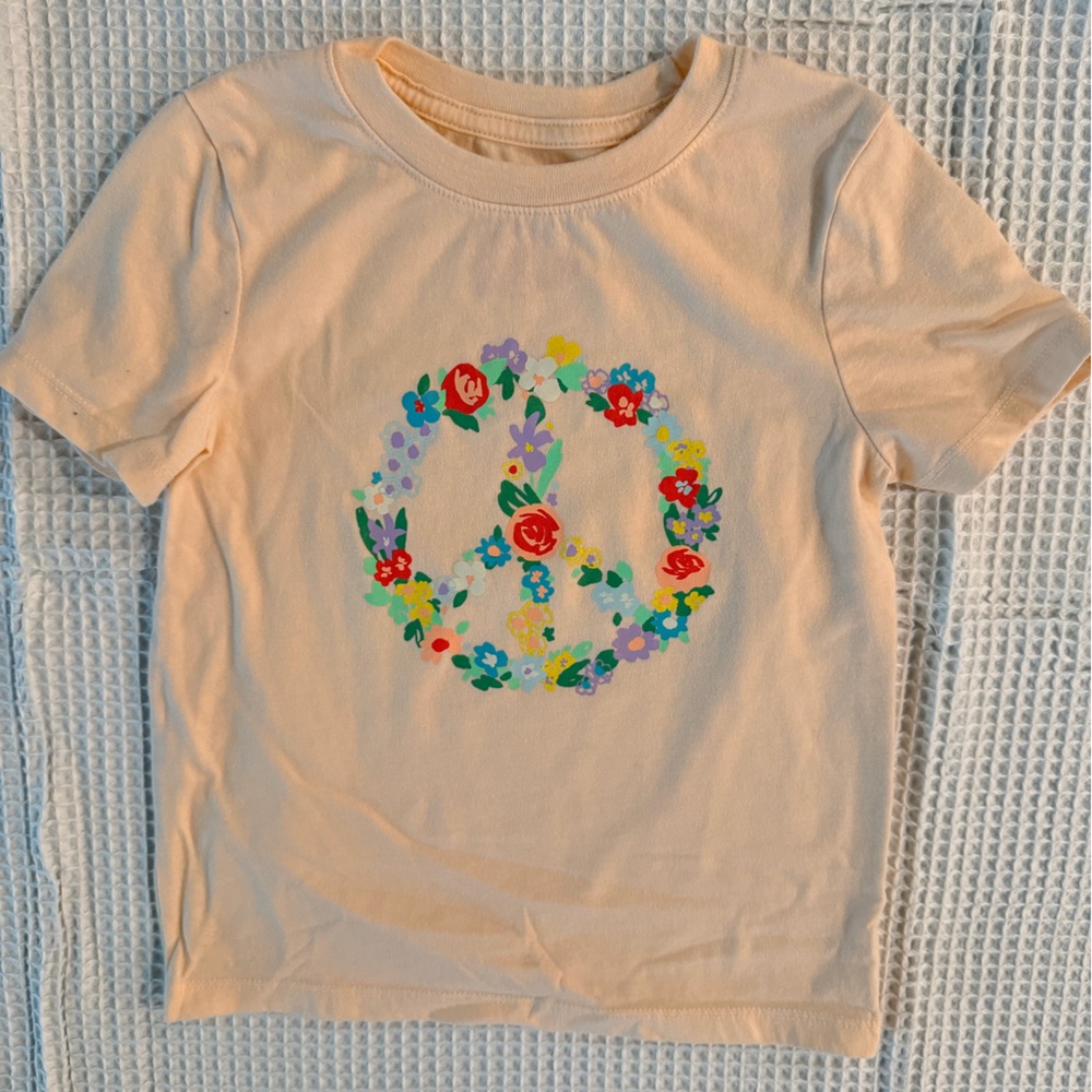 Cat & Jack Cream Floral Peace Sign Tee